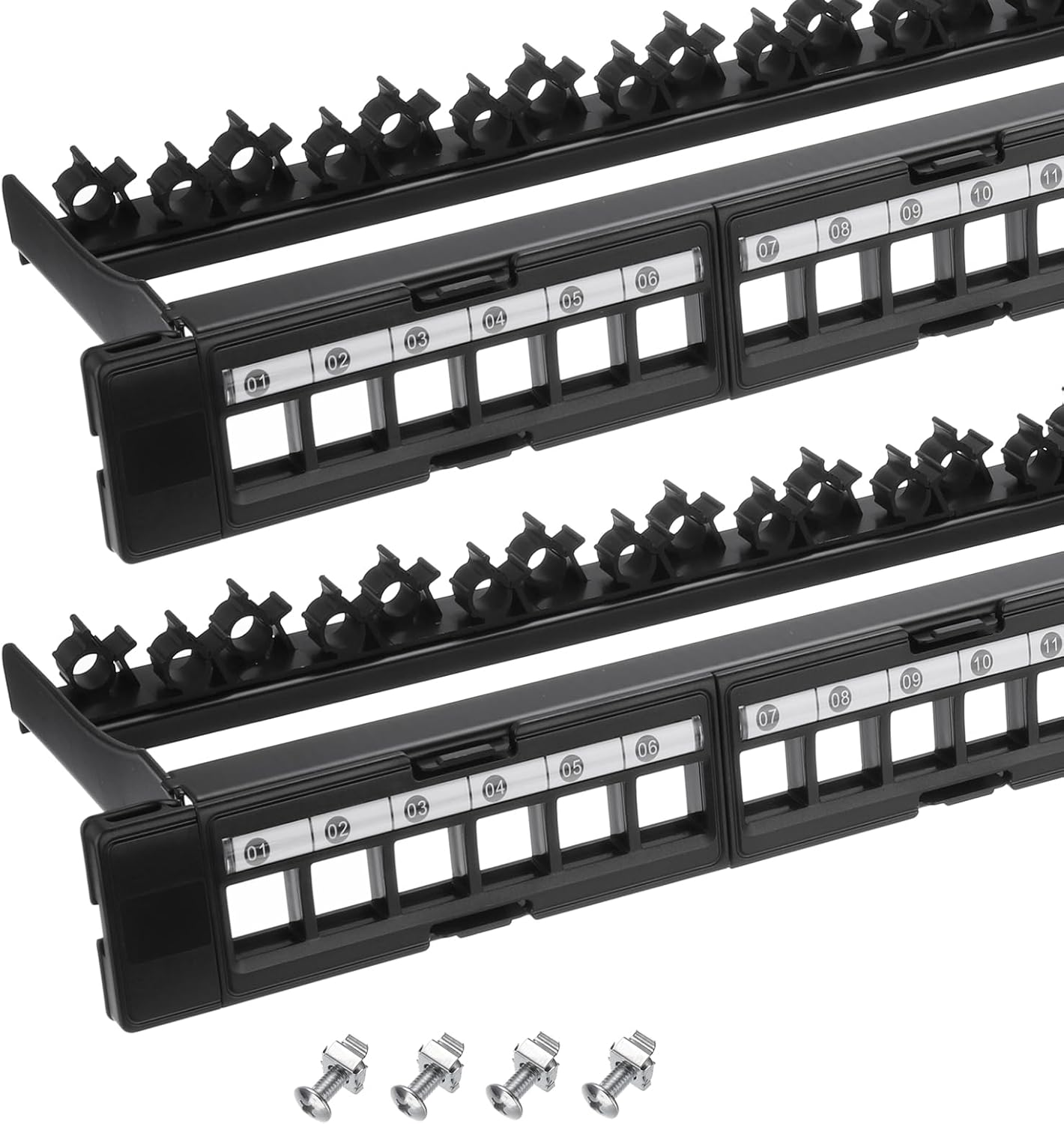 MECCANIXITY 2Pcs 1U Blank Key Stone Network 24-Port Patch Panel, 19inch Rack & Wall Mountable Patch Bay with Network Module for Servers Network, Multi Terminal Services, with Cable Management