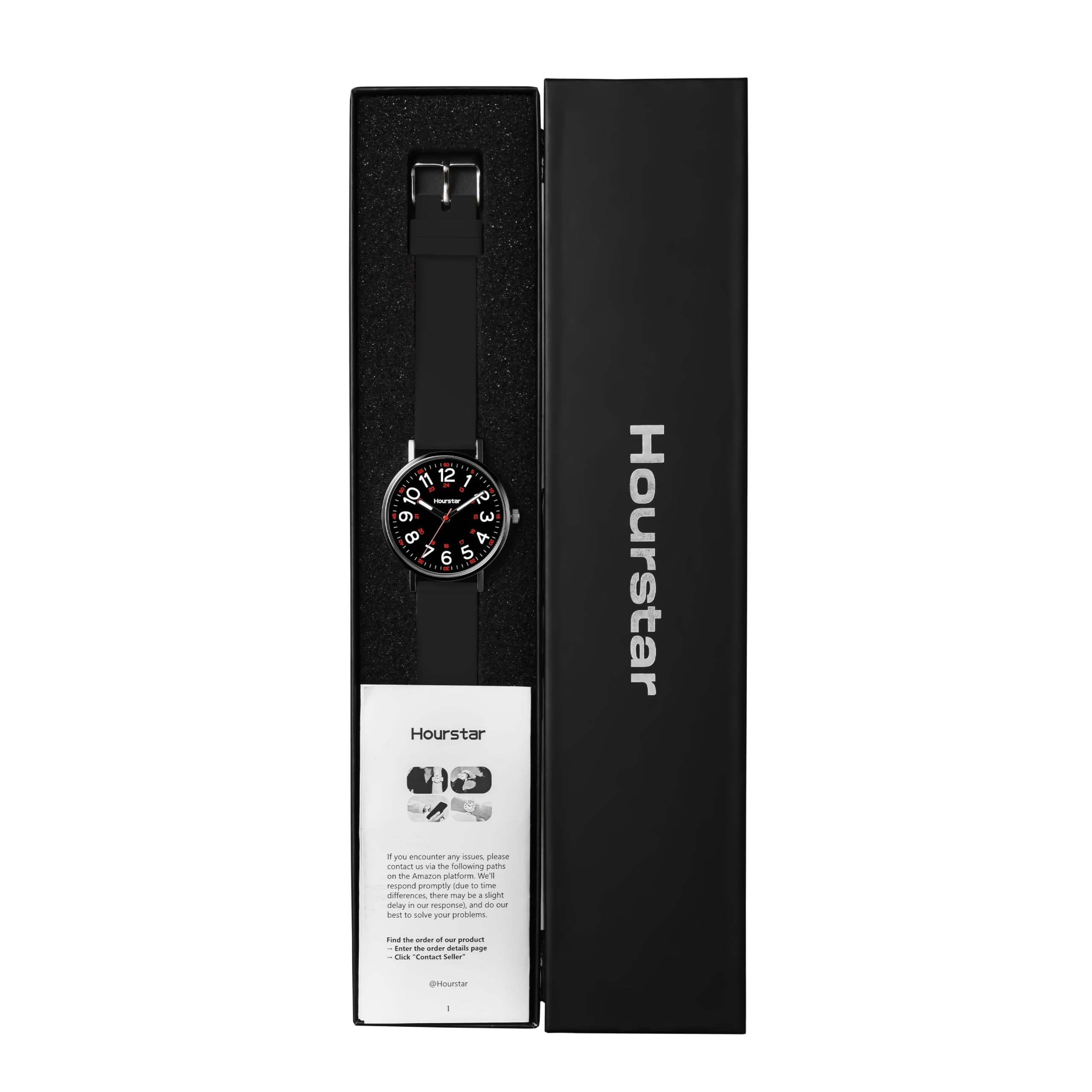 Reloj analógico de enfermera para mujer con segunda mano para enfermería, 12/24 horas, correa de silicona, fácil lectura (negro)