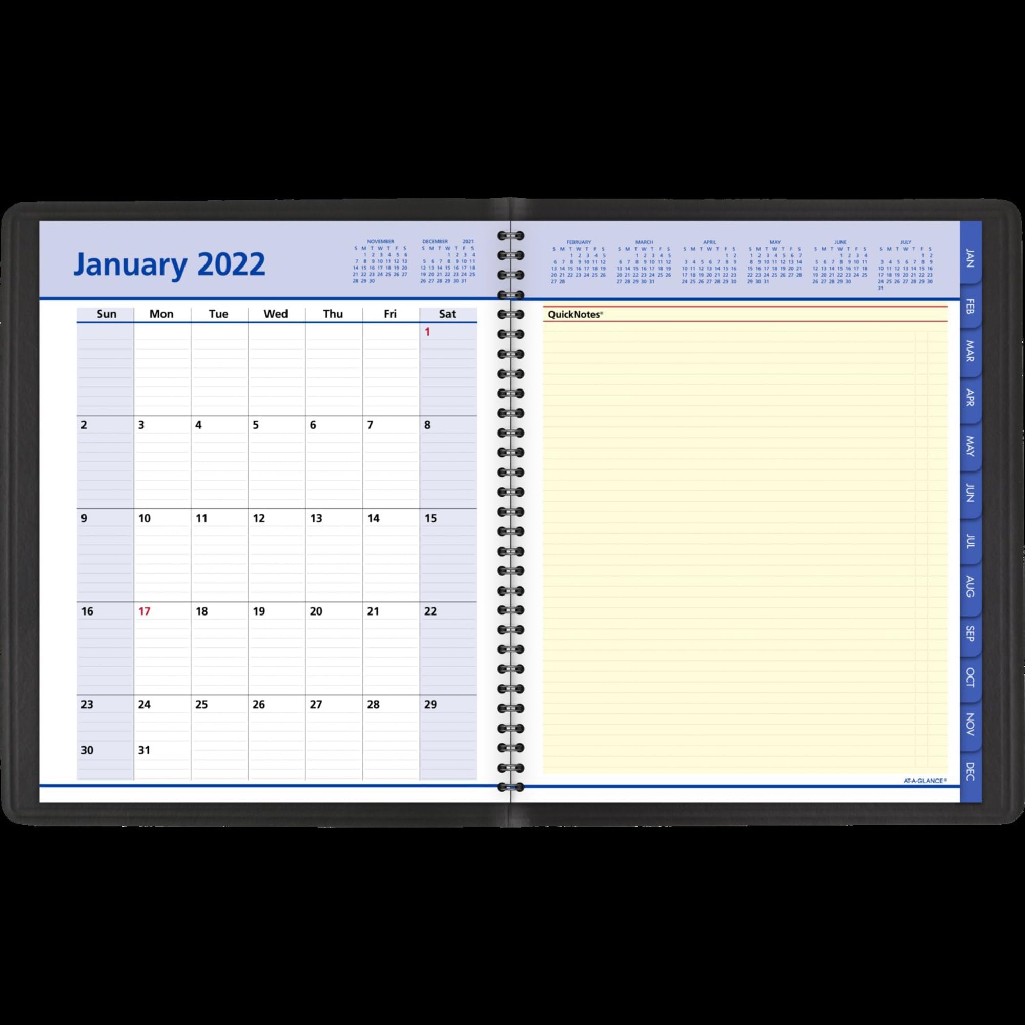 AT-A-GLANCE - Libro de citas semanal y mensual 2022, 8 x 10 pulgadas, grande, QuickNotes, negro (760105)