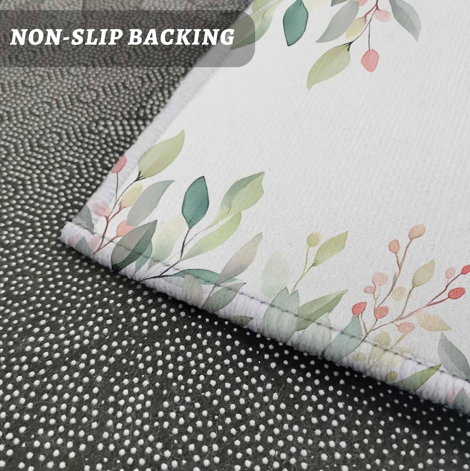 Kitchen Mats for Floor Spring Green Gradient Leaves Washable Non Slip Kitchen Rugs 2PCS, Watercolor Leaf on White Absorbent Standing Mats for Sink Bathroom Office Living Room 15.7x23.6in+15.7x47.2in