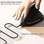 Wired Ergonomic Mouse,Vertical Mouse with Nylon-Braided Cable,6 Buttons,6400 Adjustable DPI,Silent Mouse for PC,Mac,Laptop - Black