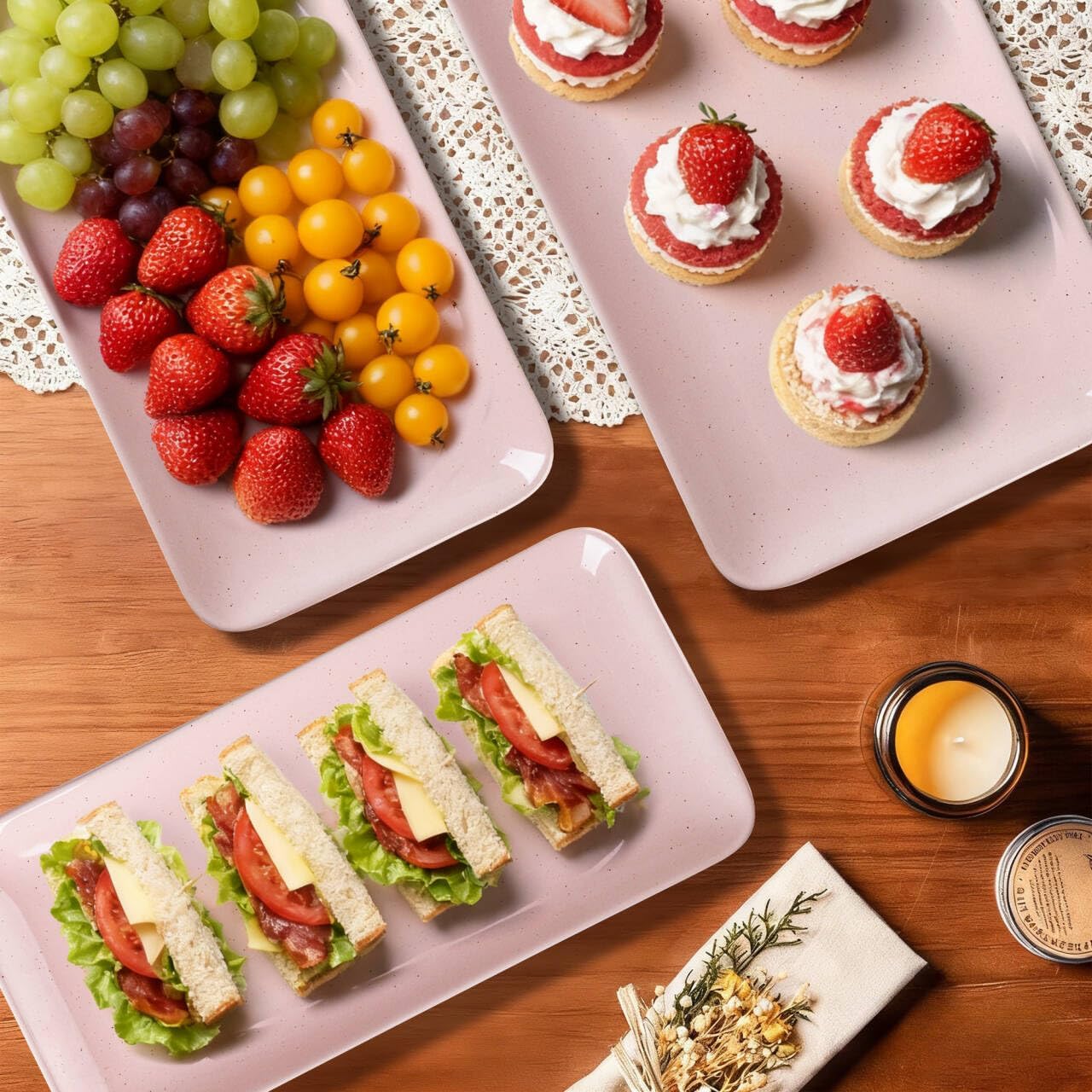 AmorArc Ceramic Serving Platter,Rectangular 16"/14.3"/12.6" inch Serving Dishes for Party Entertaining,Stoneware Serving Trays for Turkey,Salad,Microwave&Dishwasher Safe,Set of 3 -Cloud Pink