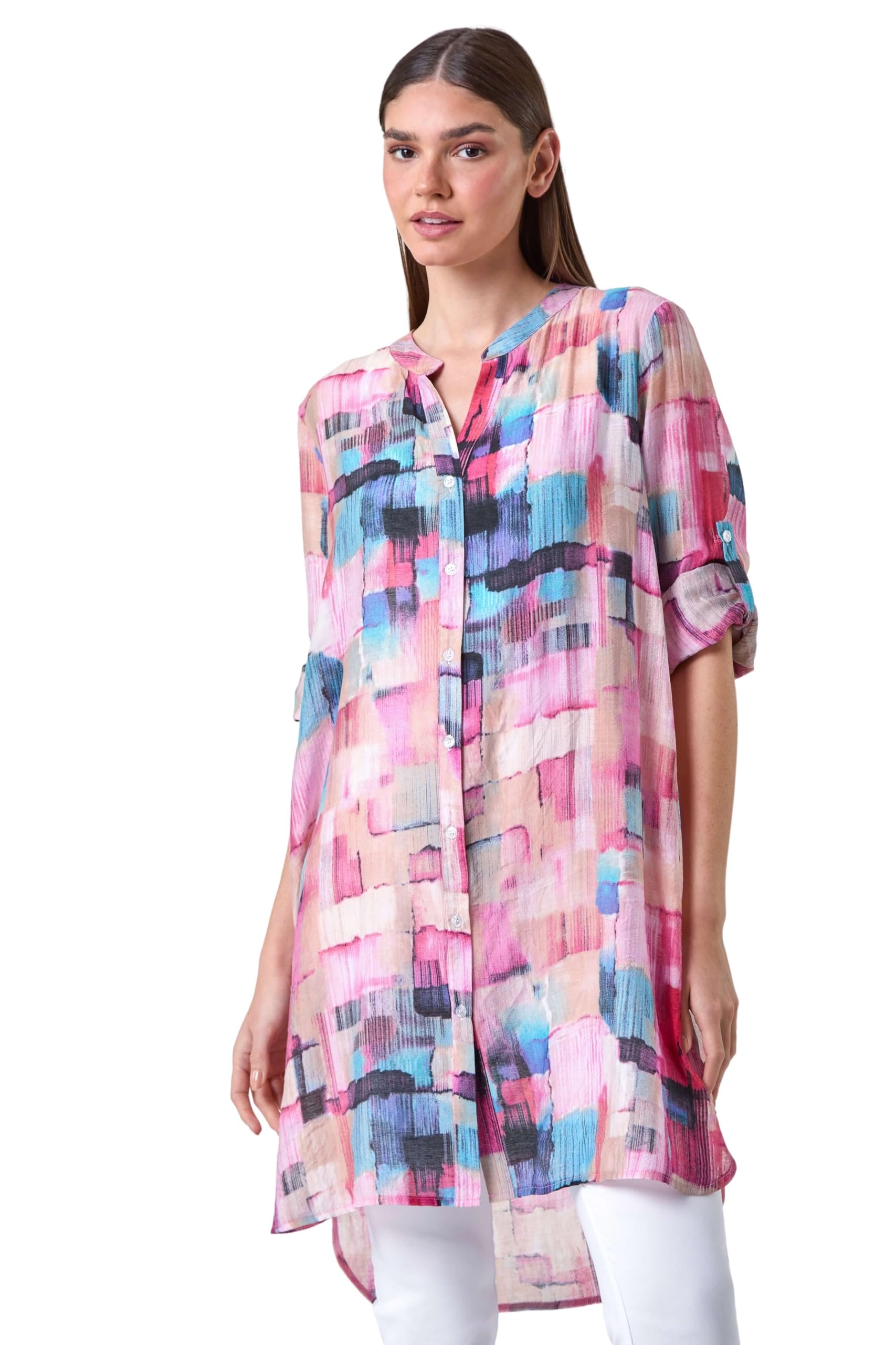 Roman Abstract Print Longline Blouse - Women's Size 18 Pink