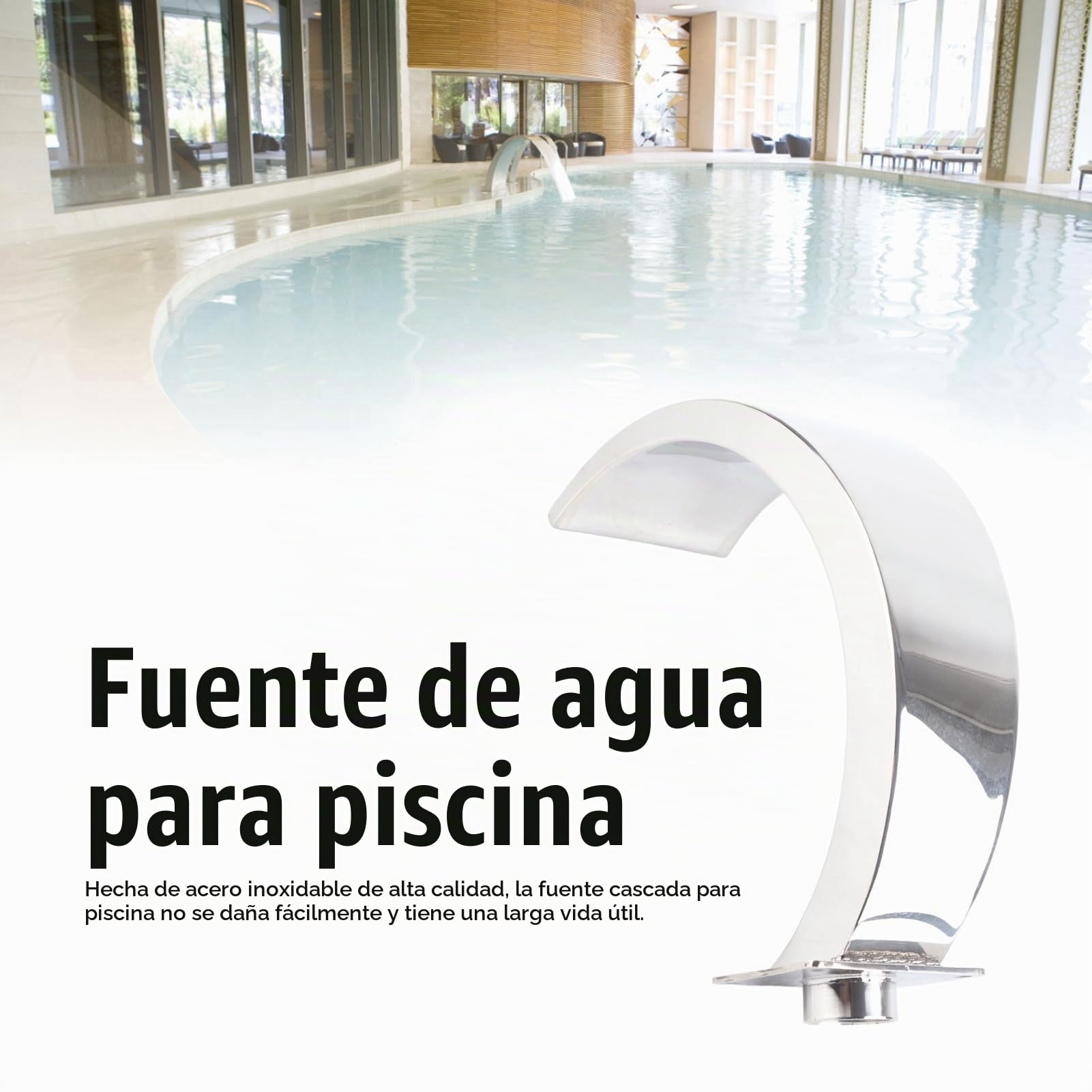 Fuente de Cascada para Piscina de Acero Inoxidable con Gancho y Rosca Hembra G1 – Ideal para Piscinas, Jardines y paisajes