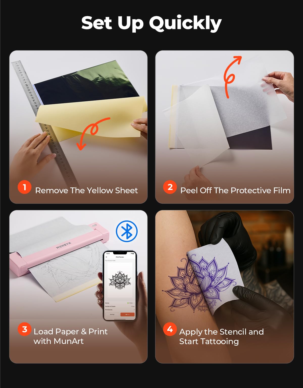 MUNBYN Termocopiadora Tattoo Bluetooth, Impresora Termica Tatuajes para DIY, Compatible con Smartphone y PC, Incluye 10 Hojas de Papel de Transferencia, ITP05S Rosa