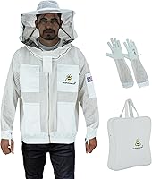 Vista 9 de 3-Layer Ventilated Mesh Bee Jacket for Men & Women with Veils Sting-Proof Beekeeping Jacket with Leather Gloves & Bag