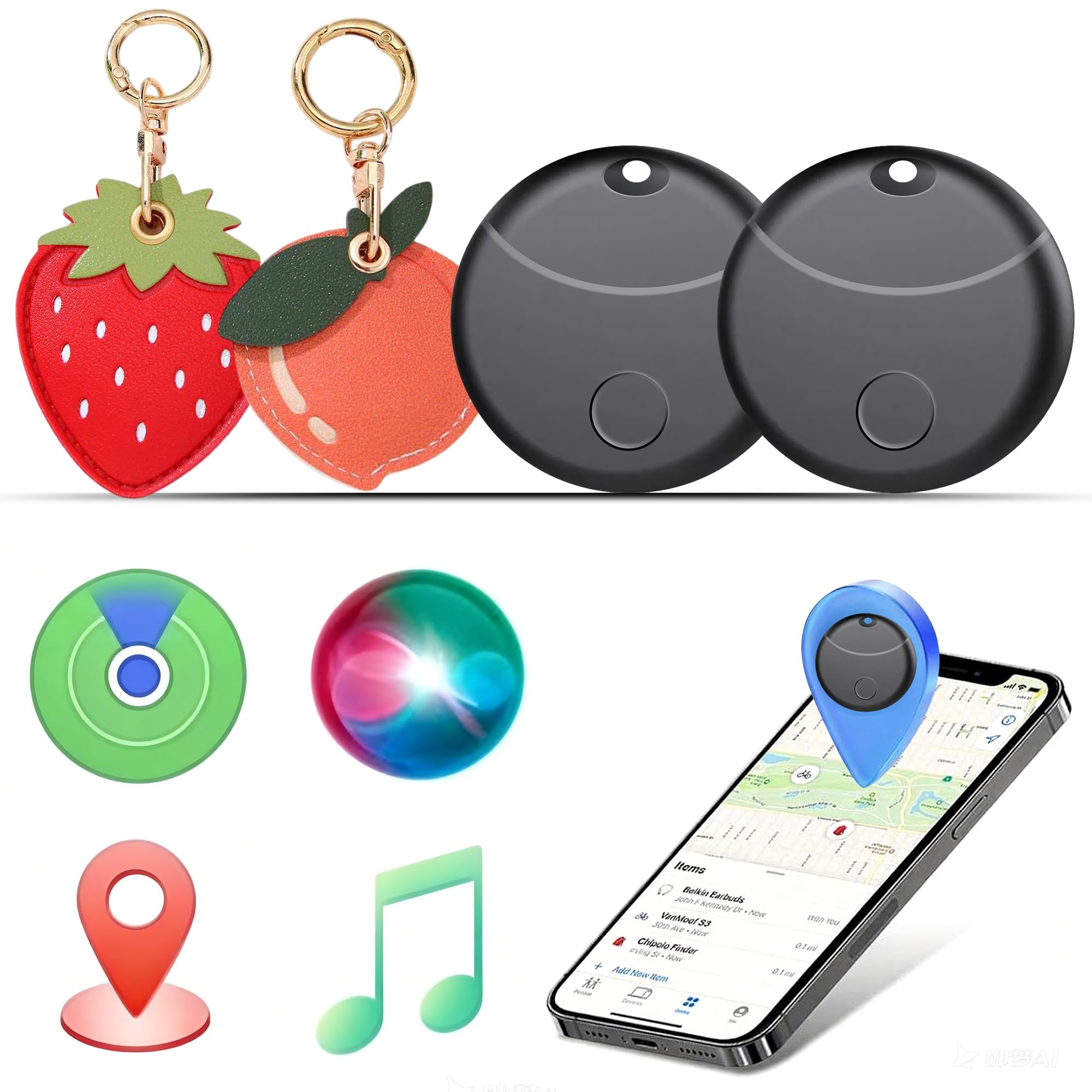Smart Tracker Tags - 2 Pack, Bluetooth Tracker Works with Apple Find My APP (iOS Only), Replaceable Battery, Smart Tag, Keys Finder and Item Locator for Keys, Bags, Luggage,Pet(with 2 Cases)-image-34