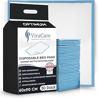 VIRACARE Inkontinenzunterlagen 60x90 cm – Saugstarke Bettunterlagen Einweg – Mehrschichtkern mit schneller Flüssigkeitsaufnahme – wasserdichte PE-Rückseite – Matratzenschutz bei Inkontinenz – 30 Stück