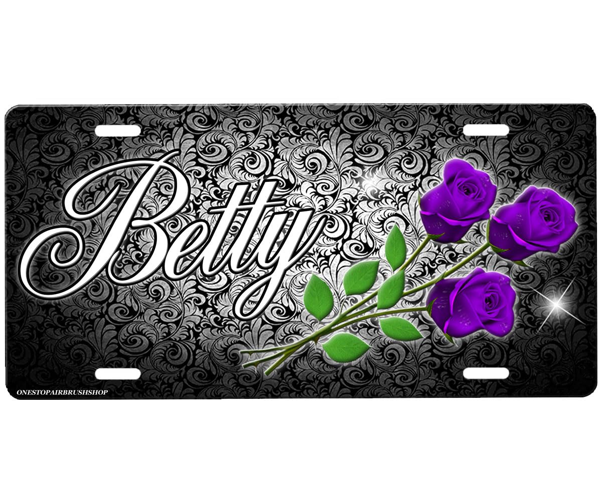 Purple Roses Personalized Novelty Car Tag Metal Sign