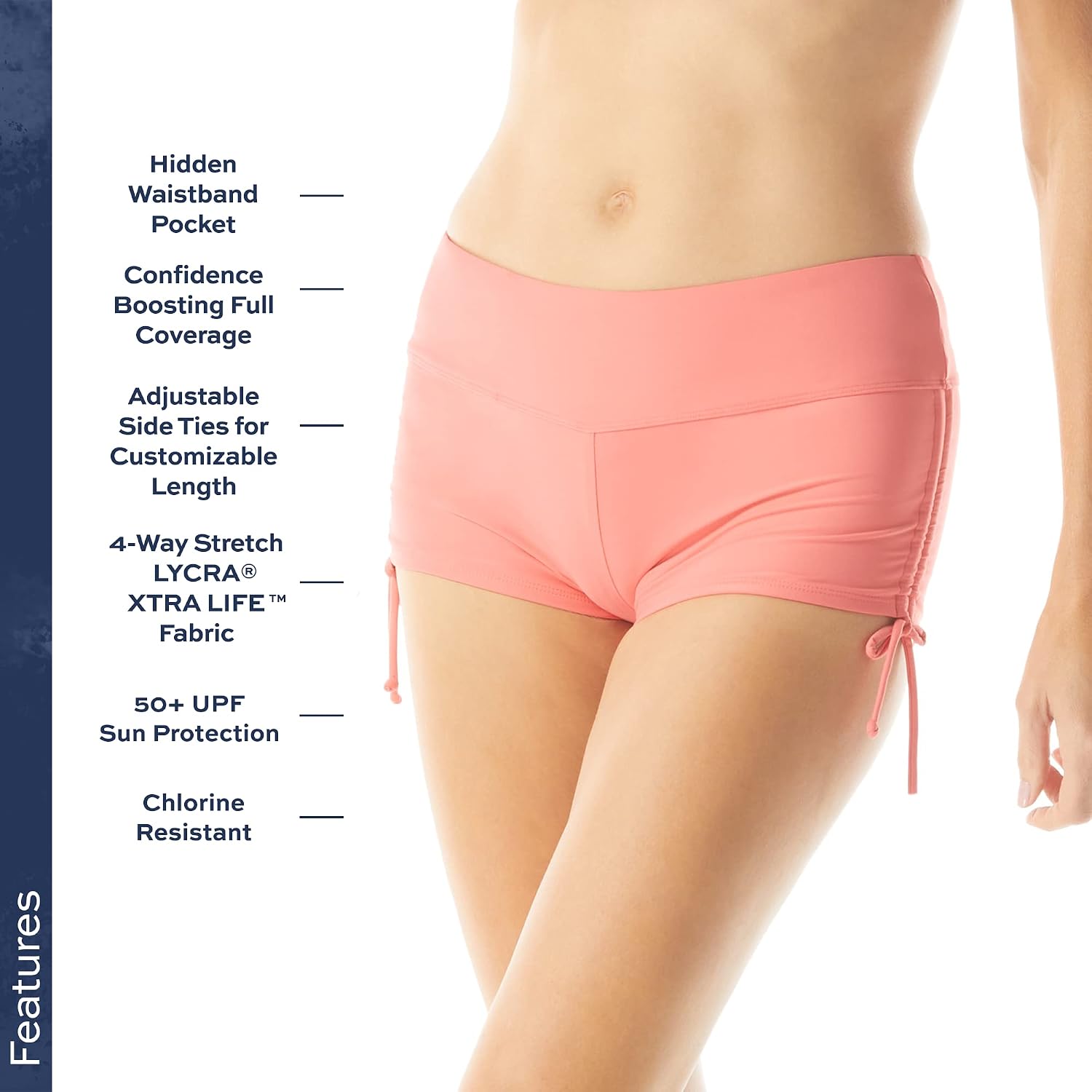 BEACH HOUSE Side Tie Bikini Swimsuit Shorts - Modest High Waisted Swim Bottom
