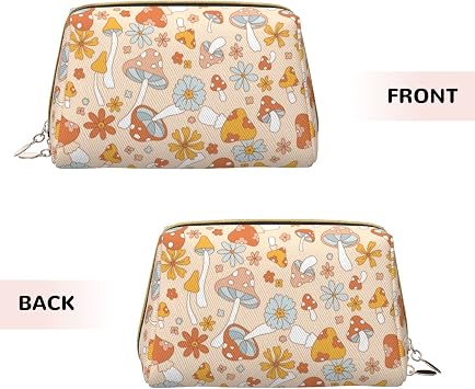 Boho Retro 70s 60s Hippie Mushrooms Large Travel Makeup Bag | Pouch Cosmetic Bags Toiletry Bag, for Women ,Vintage Cute Floral Leather Waterproof Makeup Organizer Bag
