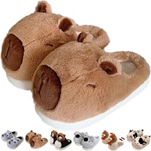 Rhino Slippers, Cute Plush Animal Funny Slippers Novelty Koala Raccoon Hedgehog Sloth Dinosaur Cozy Soft Winter Warm Fuzzy House Shoes for Women Men Brown Capybara,9.5-10 Women/7.5-8 Men