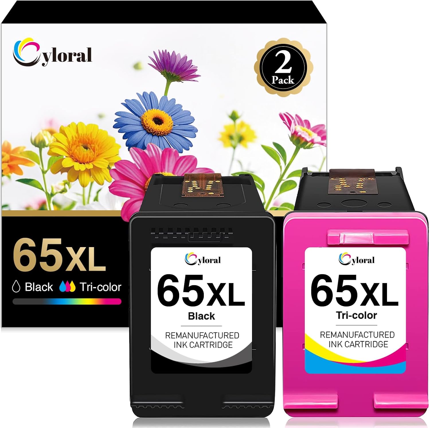 65XL Ink Cartridge for HP Ink 65 XL DeskJet 2600 Deskjet 3700 3755 3720 3722 3723 3752 3758 3772 2652 2655 Envy 5055 5052 5058 Printer Remanufactured Combo Pack (1 Black 1 Color)