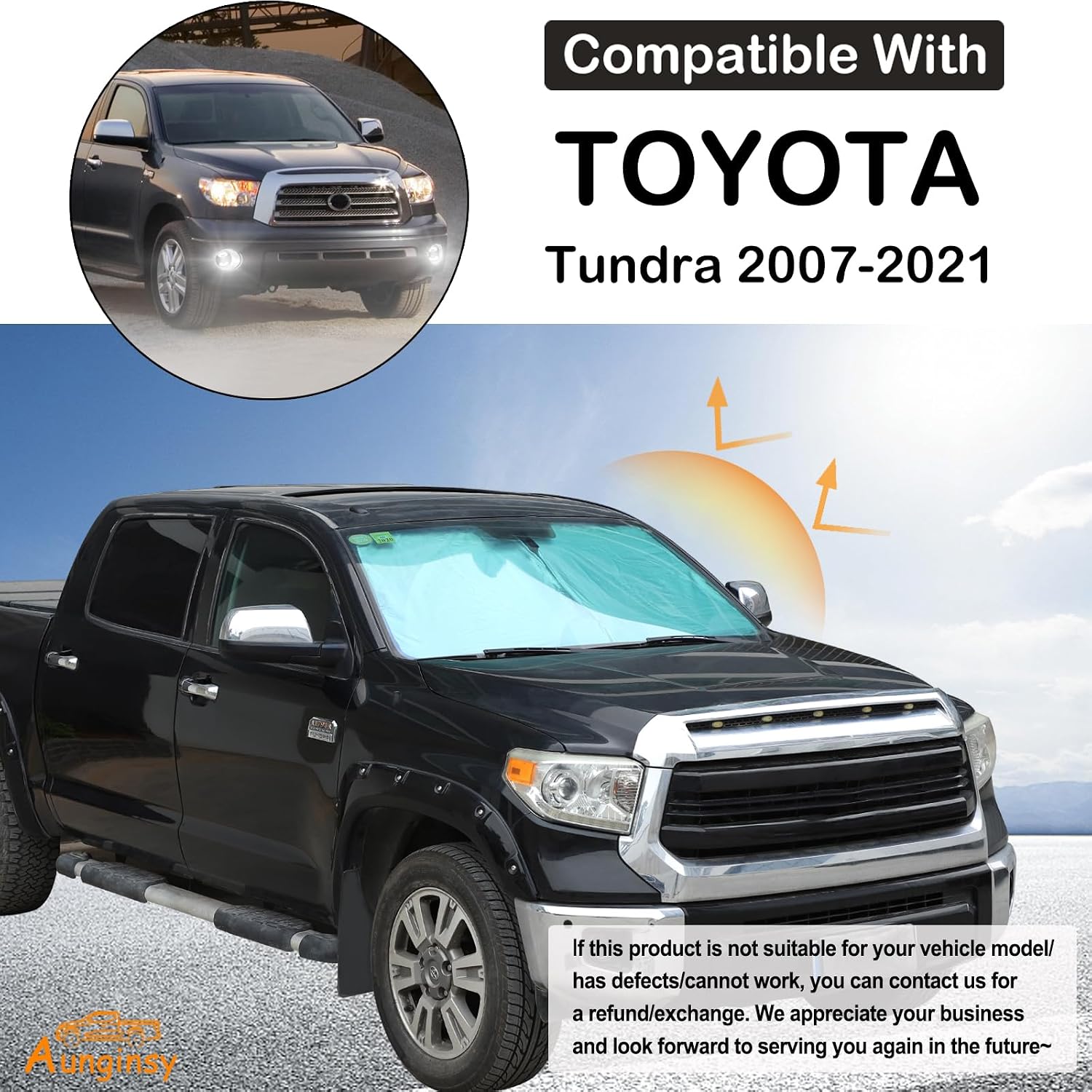 Aunginsy Front Windshield Sunshade Compatible with Toyota Tundra 2007-2021 Truck Windshield Sunshades Foldable Reflective Sun Visor for UV Rays and Sun Heat Protection Car Cool Interior Accessories