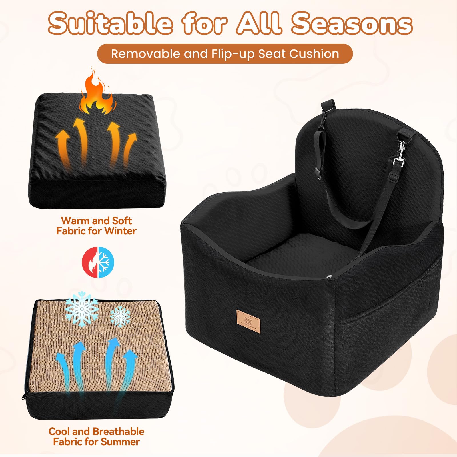 Dog Car Seat for Medium/Small Dogs, Dog Booster Car Seat, Pet Booster Seats Up to 40lbs with Waterproof Layer, 3 Storage Pockets and Safety Belt (Black) - image 6