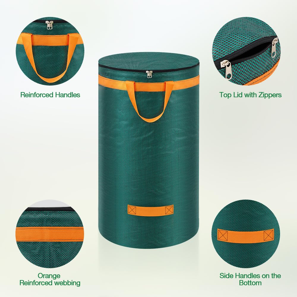 Eurhomewit 3 Pcs Green Garden Waste Bags 272L, Large Refuse Bags Heavy Duty with Handles and Lid - Image 3