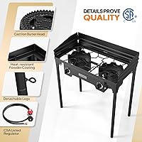Vista 2 de ROVSUN Estufa de camping al aire libre de 2 quemadores con panel de viento, quemador de propano de 150,000 BTU, cocina de gas con patas desmontables