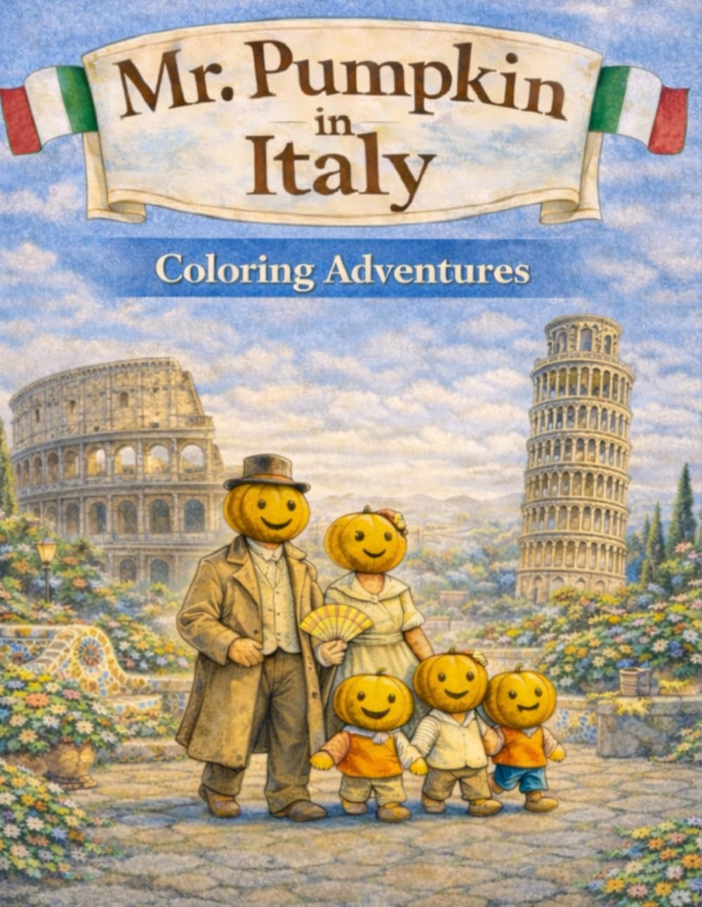 Mr. Pumpkin in Italy: A Gentle Travel Coloring Book for Kids Ages 4–8 | Relaxing Coloring Pages, Easy Activities & Family Adventures