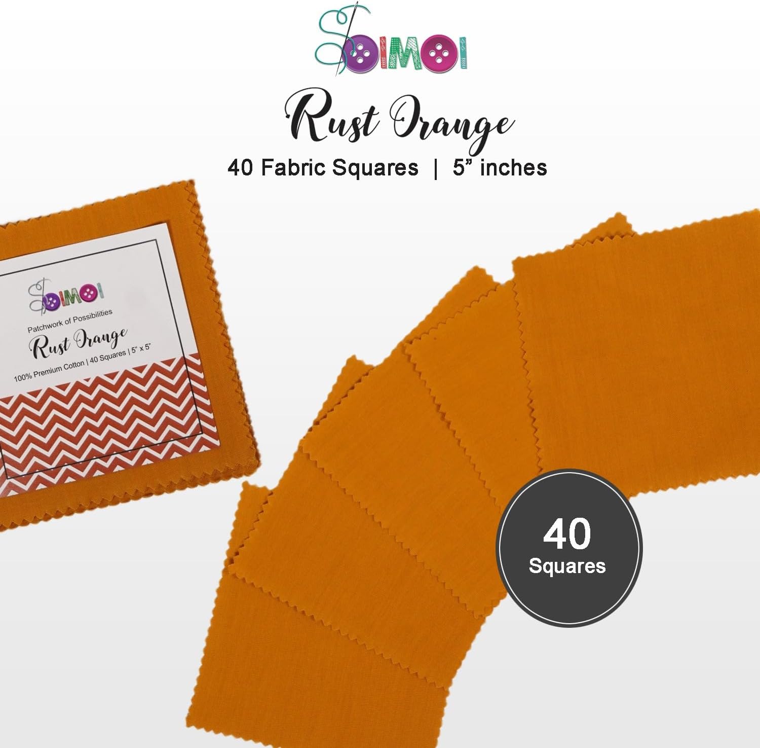 Soimoi 40 Pcs Solid Cotton Fabric Squares Bundles Charm Packs for Quilting, Fat Quarter Layer Cakes, Fabric Scraps for Crafts,Precuts Quilt Squares 5 x 5 inches, DIY Fabric Bundle - Rust Orange image 5