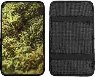 Green License Cannabis Marijuana Sativa Heads Agriculture Bud Car Armrest Cover Pad - Made of Chloroprene Rubber Material, Ergonomically Designed, Suitable for Suvs and Trucks