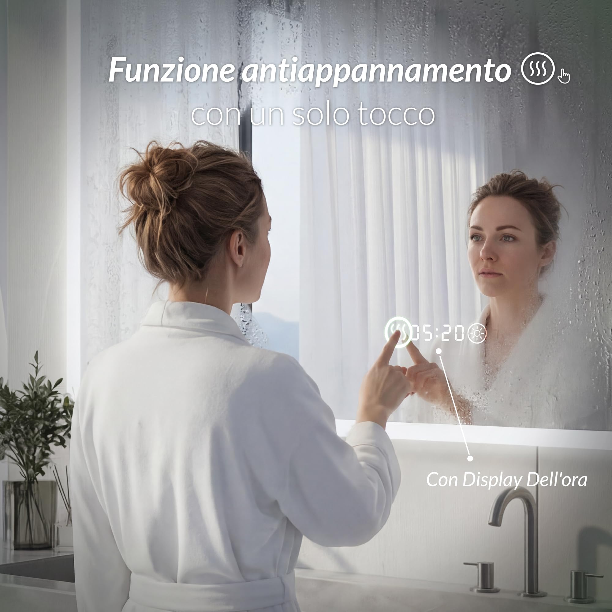 Specchio Bagno con Luce LED Antiappannamento 3 Temperature Colore 3000K-6500K Dimmerabile 10%-100% Lente Touch con Memoria HD Specchio bagno LED IP44 IP65 Impermeabile 80x60cm