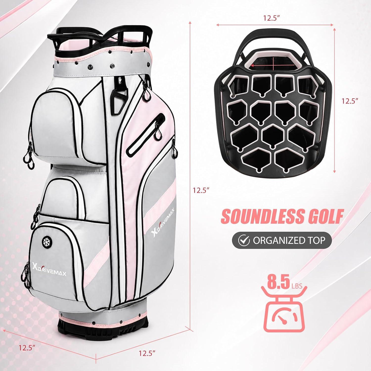 XDriveMax 14-Way Golf Cart Bag, Silent Lock Top & Full Length Dividers