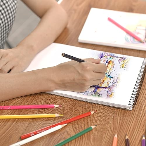 Miniatura 8 de Cuaderno de bocetos, 100 páginas (50 hojas), bloc de bocetos de artista encuadernado en espiral, papel de dibujo sin ácido para dibujar, pintar,