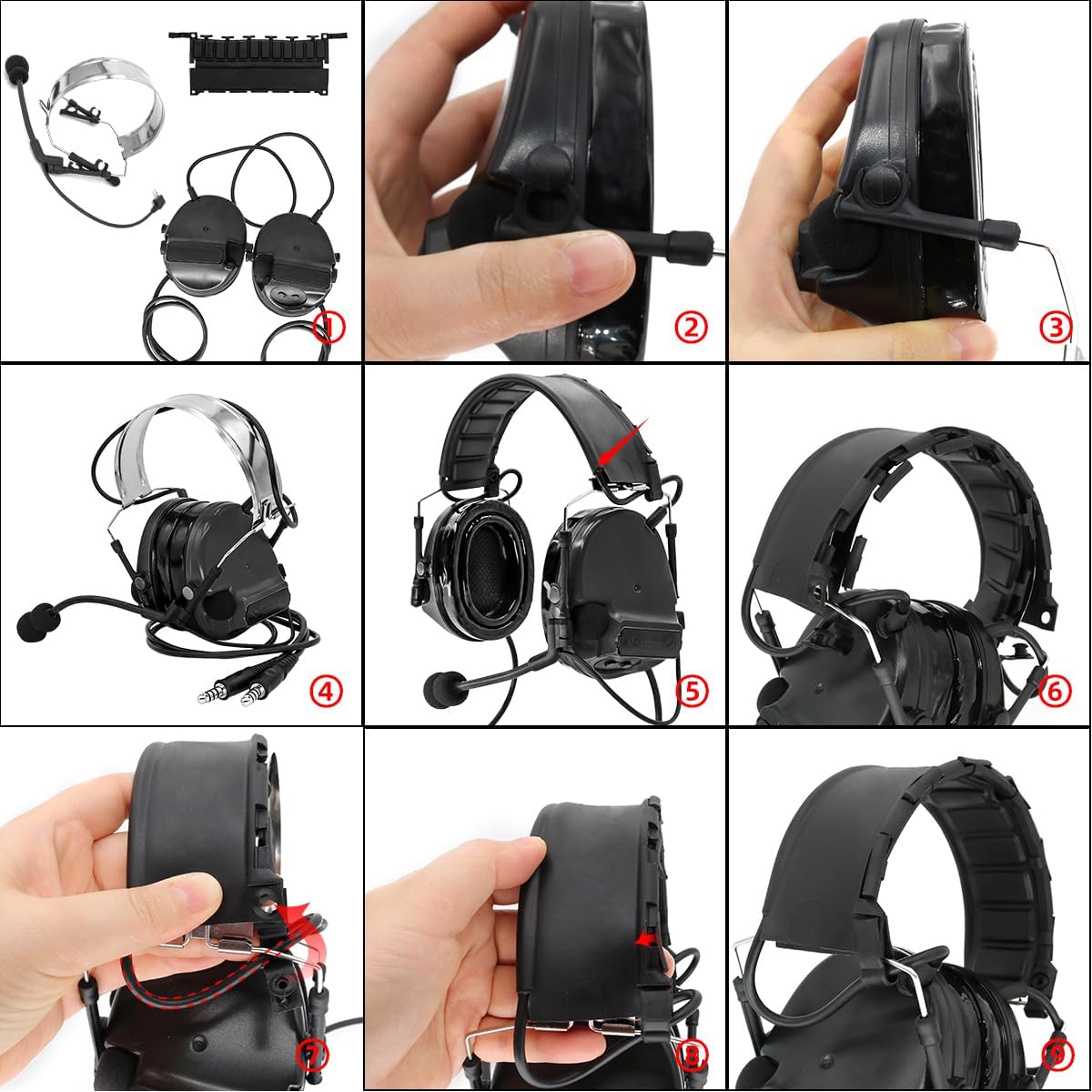 HEARFALCOM Dual Communication Tactical Headset with PTT Adapters U94 PTT Compatible with UV-5R, UV-82 Walkie Talkie Suitable for Airsoft Sports, Hunting, Hearing Protection(BK)