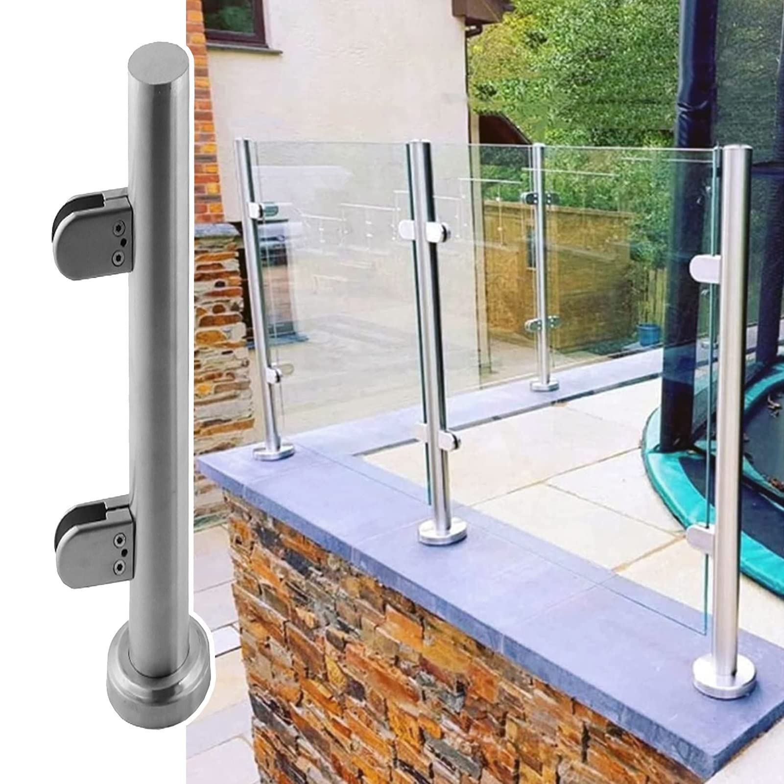 GLDYTVF Stainless Steel Glass Railing Post Kit for Decks & Stairs, Outdoor Round Silver Handrail System, H-85cm (33.5") Balcony & Garden Guardrail - Durable & Stylish