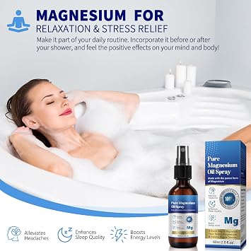 Topical Magnesium Oil Spray, Magnesium Spray for Feet, 100% Pure and Organic, Quick Absorption - Replenish Body's Magnesium, Non-GMO, Vegan Formula - 2.02 fl oz