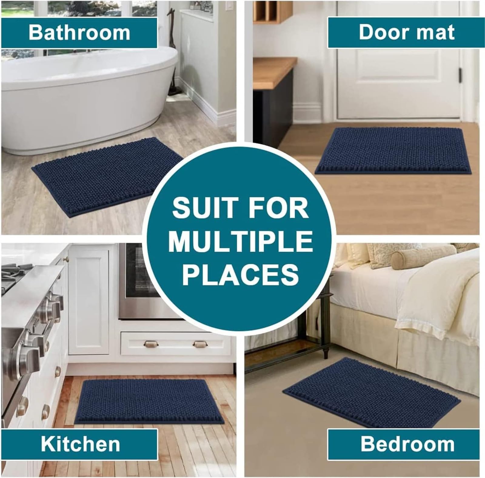 Tapis de bain antidérapant à séchage rapide, lavable, hygiénique, parfait pour les zones glissantes sûres et décoration d'intérieur élégante, 50 x 120 cm, bleu foncé