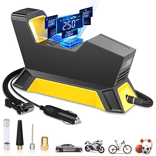 Small Air Compressor for Car Tires - Tire Inflator Portable Air Pump for Sedan & SUV - Multipurpose Nozzles, Auto-stop Function, up to 150 PSI