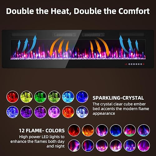 Miniatura 3 de Zionheat Chimenea eléctrica de pared de 72 pulgadas para sala de estar, chimenea independienteinsertosmontado en la pared con control remoto,