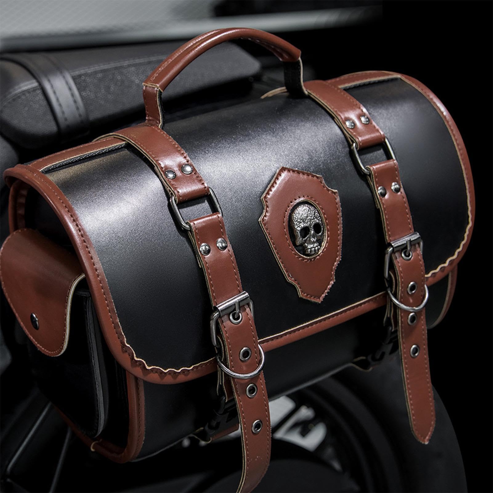 Sac De Rangement Moto Outil De Stockage Multifonction en Cuir PU | Stockage Sangles Ajustables Pour Cadre Latéral De Siège Arrière Trottinettes Électriques Sac De Queue Pour Moto En Cuir