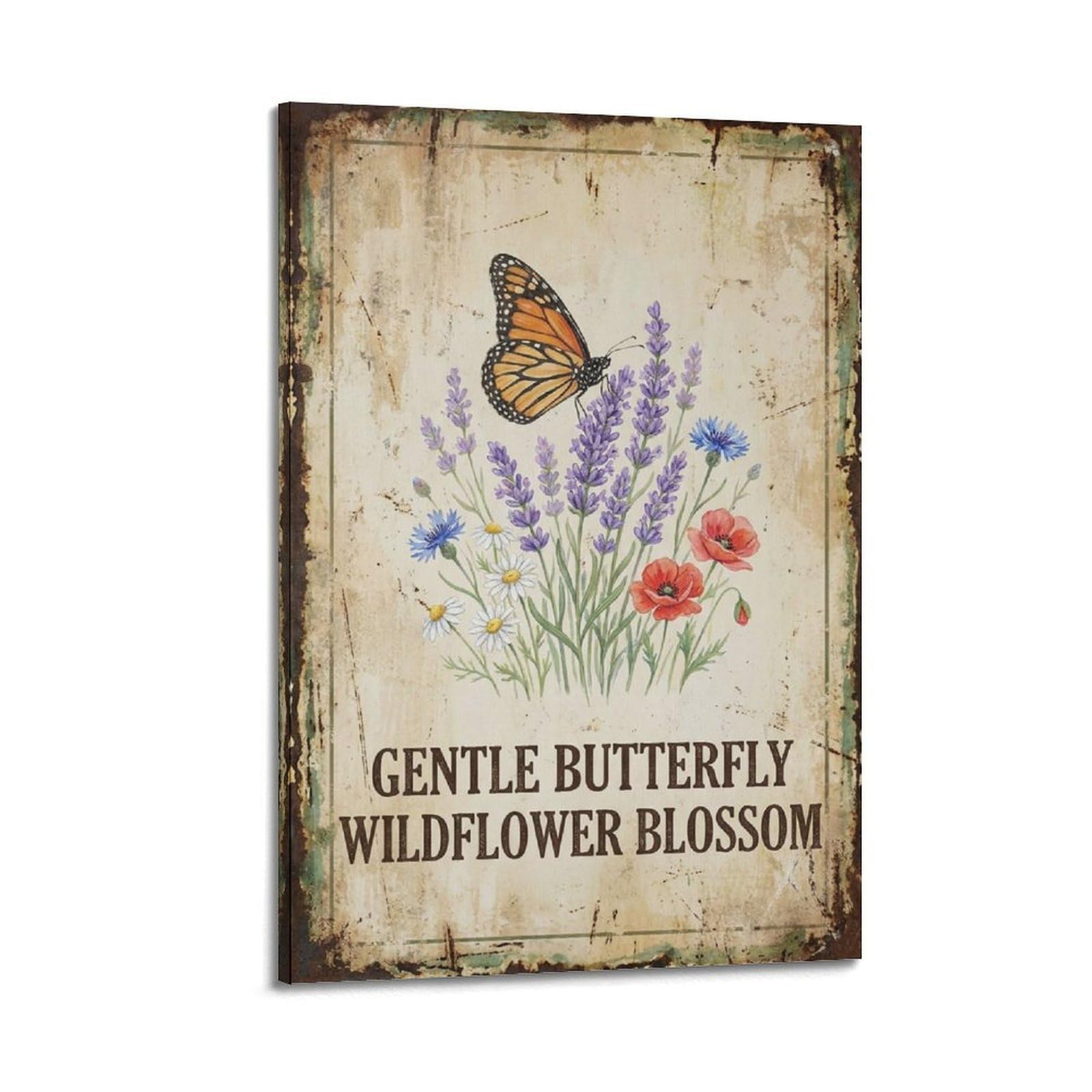 OKAHYS Botanical Wildflower Poster Gentle Butterfly Classic Modern Decorative Canvas Prints - Ideal Wall Art for Family, Man Cave, Game Room, Boys & Girls Bedroom 20x30inch