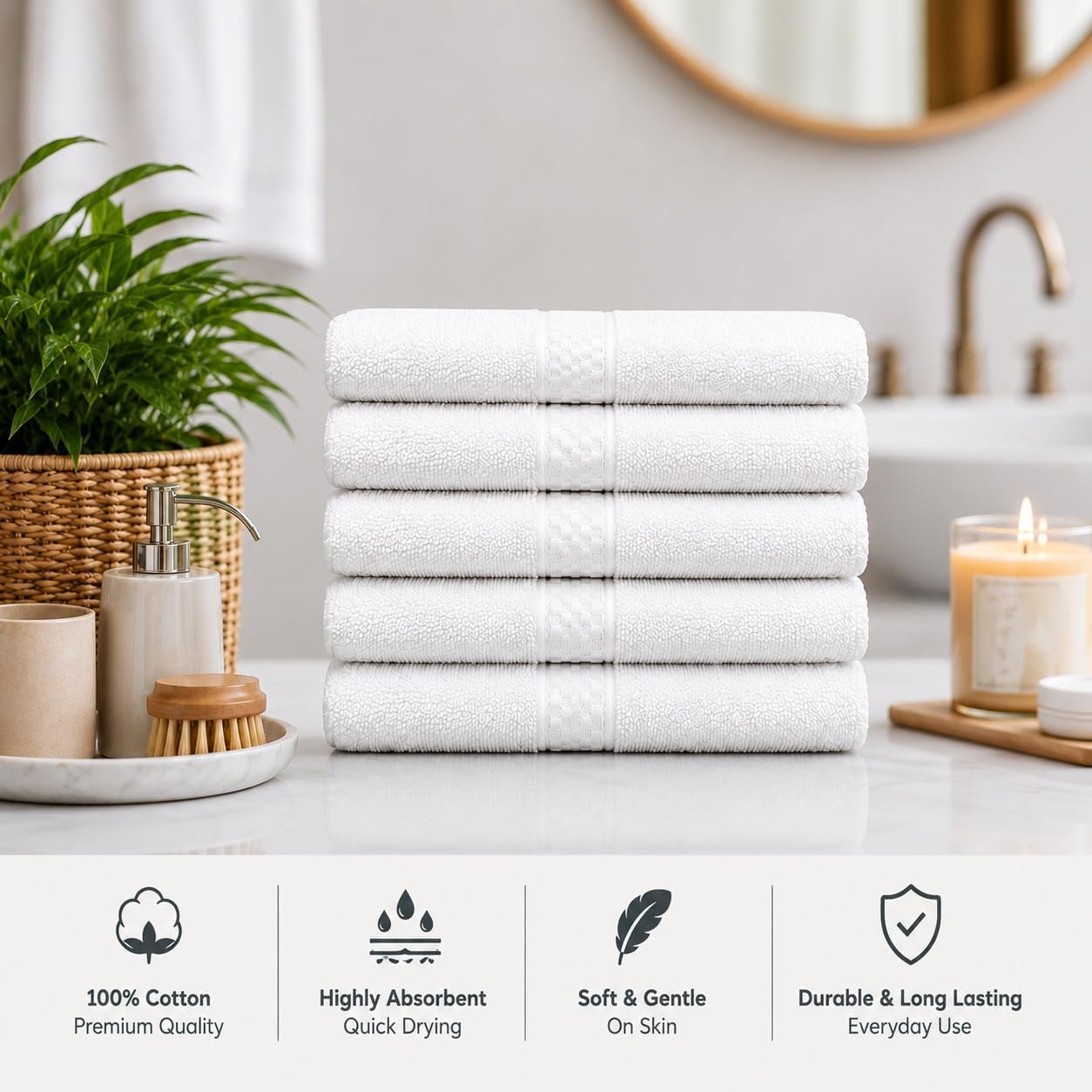 100% Cotton Washcloths 13x13 Inches, 12 Pack, Ultra Soft & Highly Absorbent Face Towels and Body Washcloths, Quick Dry Durable Bathroom Wash Cloths for Home, Gym, Spa & Travel image 2