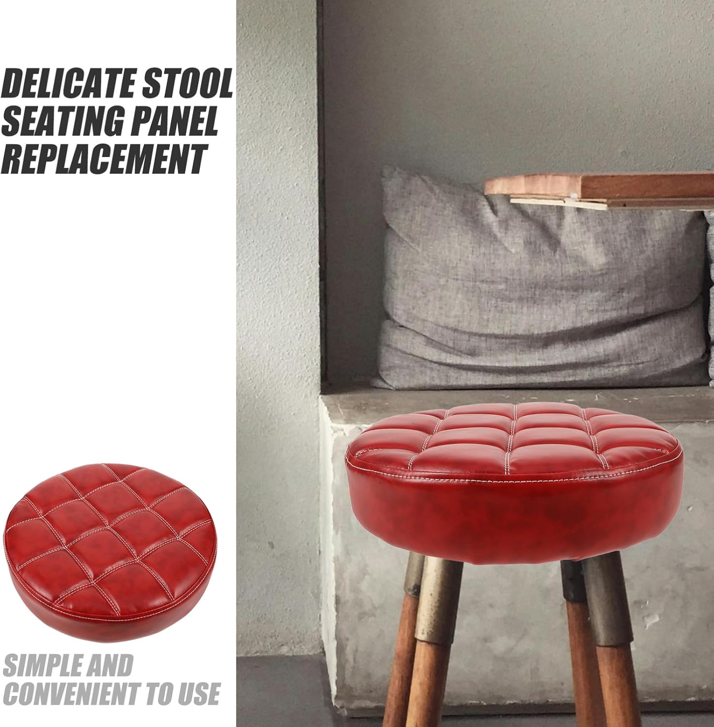 Kichvoe Round Bar Stool Cushion Pu Leather Seat Cover for Stool Chair Pad Mat Replacement Home Office Bar Restaurant 12.6 Inch Red