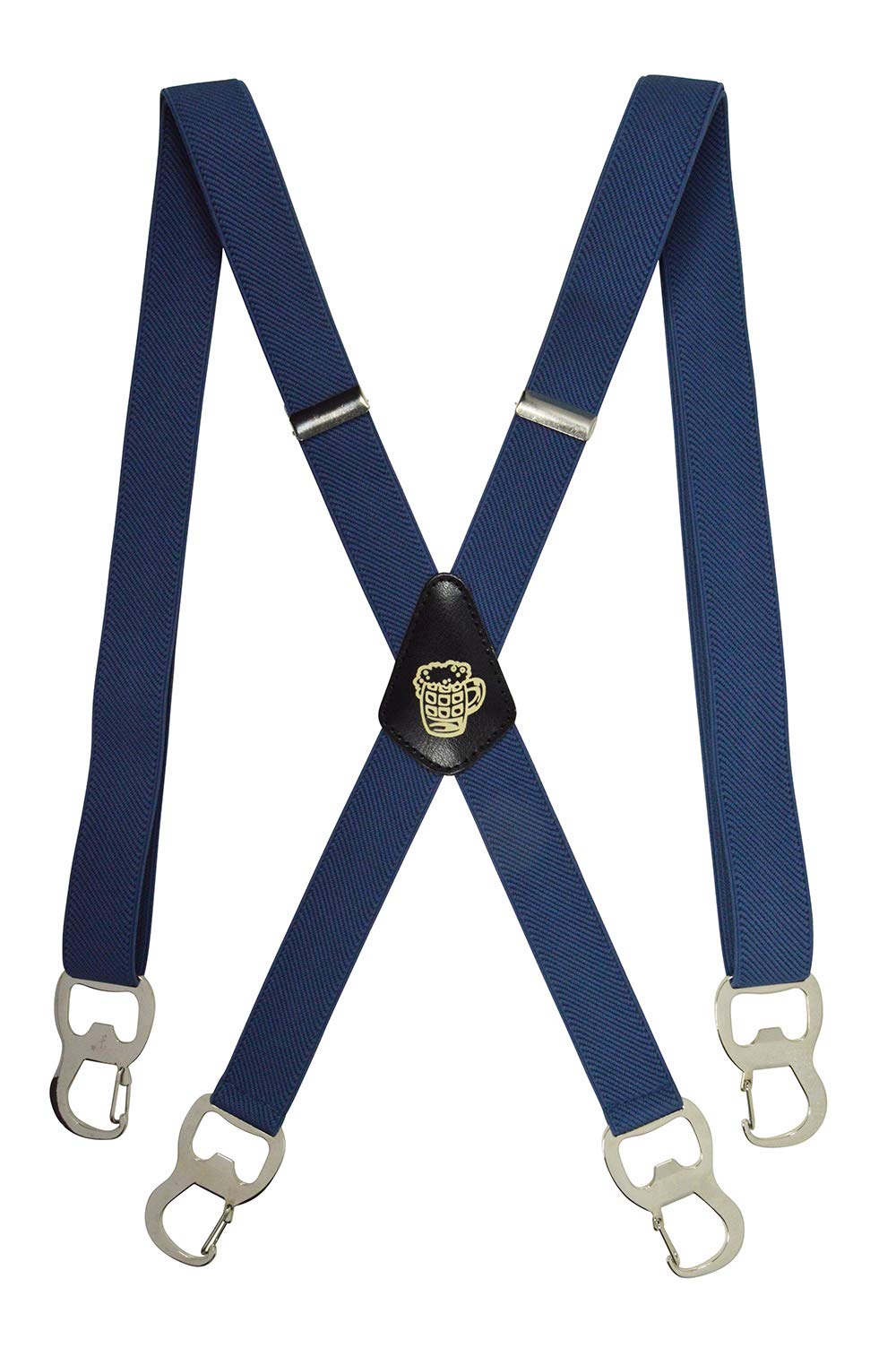 Olata X-Shape Braces/Suspenders with Integrated Beer Bottle Opener and Carabiner Clips - 2.5cm. Blue