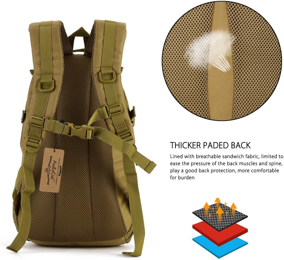 ArcEnCiel Motorcycle Tactical Backpack for Men - With Rain Cover & Patch, Water Resistant for Hiking, Commuting & Outdoor