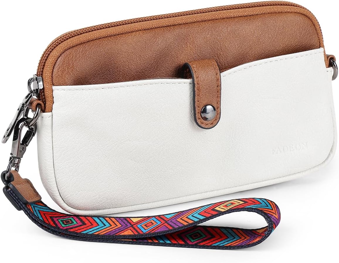 FADEON Slim Wristlet Wallets for Women, Designer Leather RFID Wallet with 3 Zipper Purse for Travel