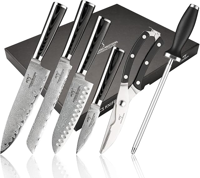 NANFANG BROTHERS Damascus Kitchen Knife Set, 6 Pieces 67 Layer Handmade VG10 Steel Core Forged Professional Knife Set with Premium Box