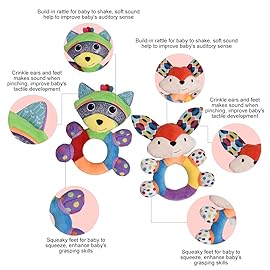 HAHA Baby Teething Rattle Toys, Infant Girl Boy Learning Toy Newborn Soft Handbell Grab Shaker Crinkle Squeaky Sensory Travel Accessories for 0 3 6 9 12 Months Old