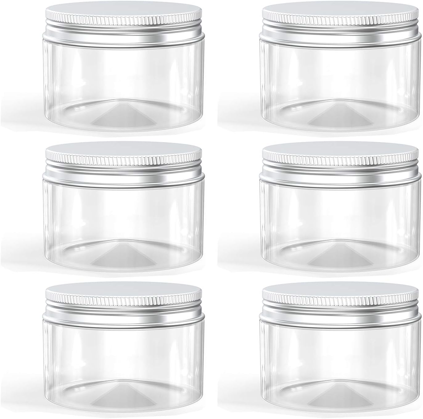6 Ounce Plastic Jars with Aluminum Lid Leak Proof Clear Containers Jars for Store Liquid, Cosmetic, Cream, 6 Pcs