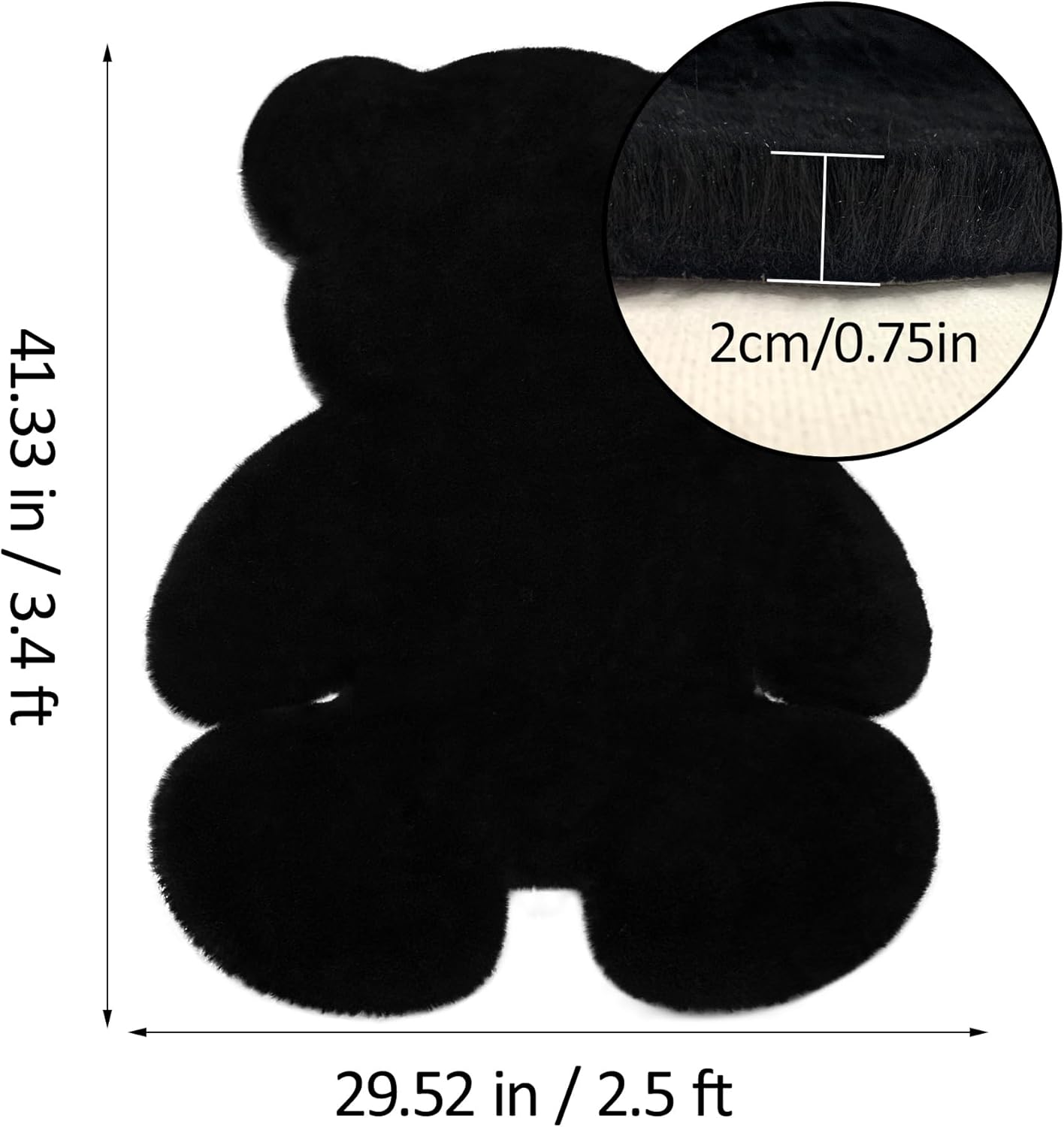 Bear Shaped Area Rug Cute Bedroom Rugs Soft Black Fluffy Faux Rabbit Fur Rug Fuzzy Shaggy Rug Carpet for Adult,Child,Teen,Toddler Room Floor Sofa Living Room