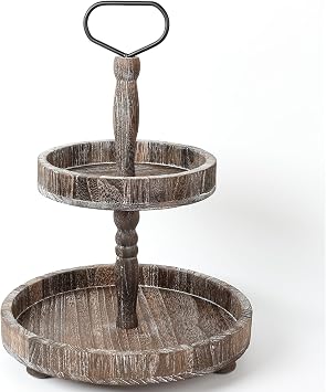 Horse Rustic Wooden Tiered Tray, 18.5x12.5 2 Tier Farmhouse Decor Cupcake Stand, Round Serving Tray for Home Kitchen Shelf Dinning Table Seasonal & Independence Day,Halloween,Christmas Decorations