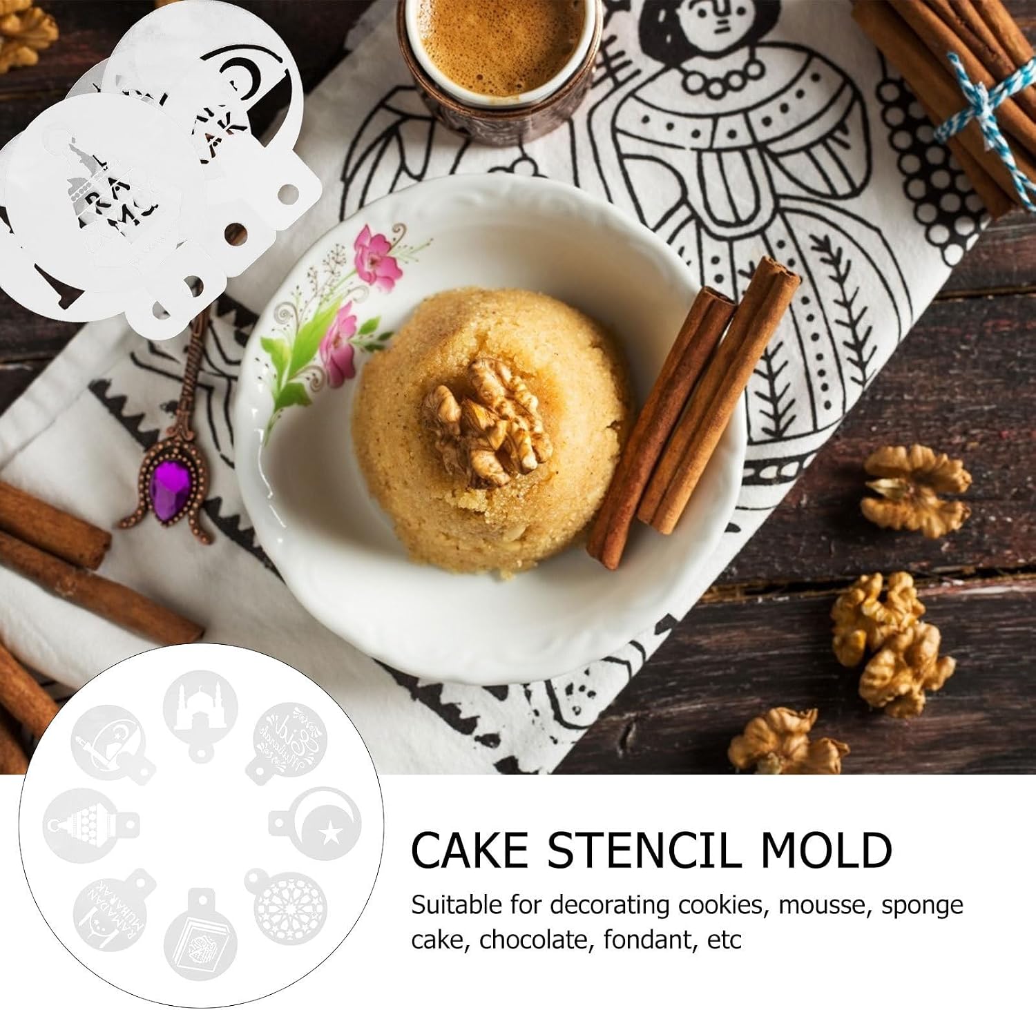 16pcs Muslim Cake Stencil Template Plastic for Cakes and Mousse