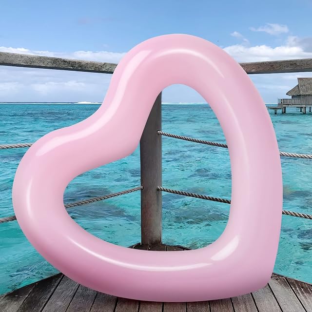 Foto 7 de 7 de HeySplash Flotador de Piscina, Tubo Inflable con Forma de Corazón, Rosa