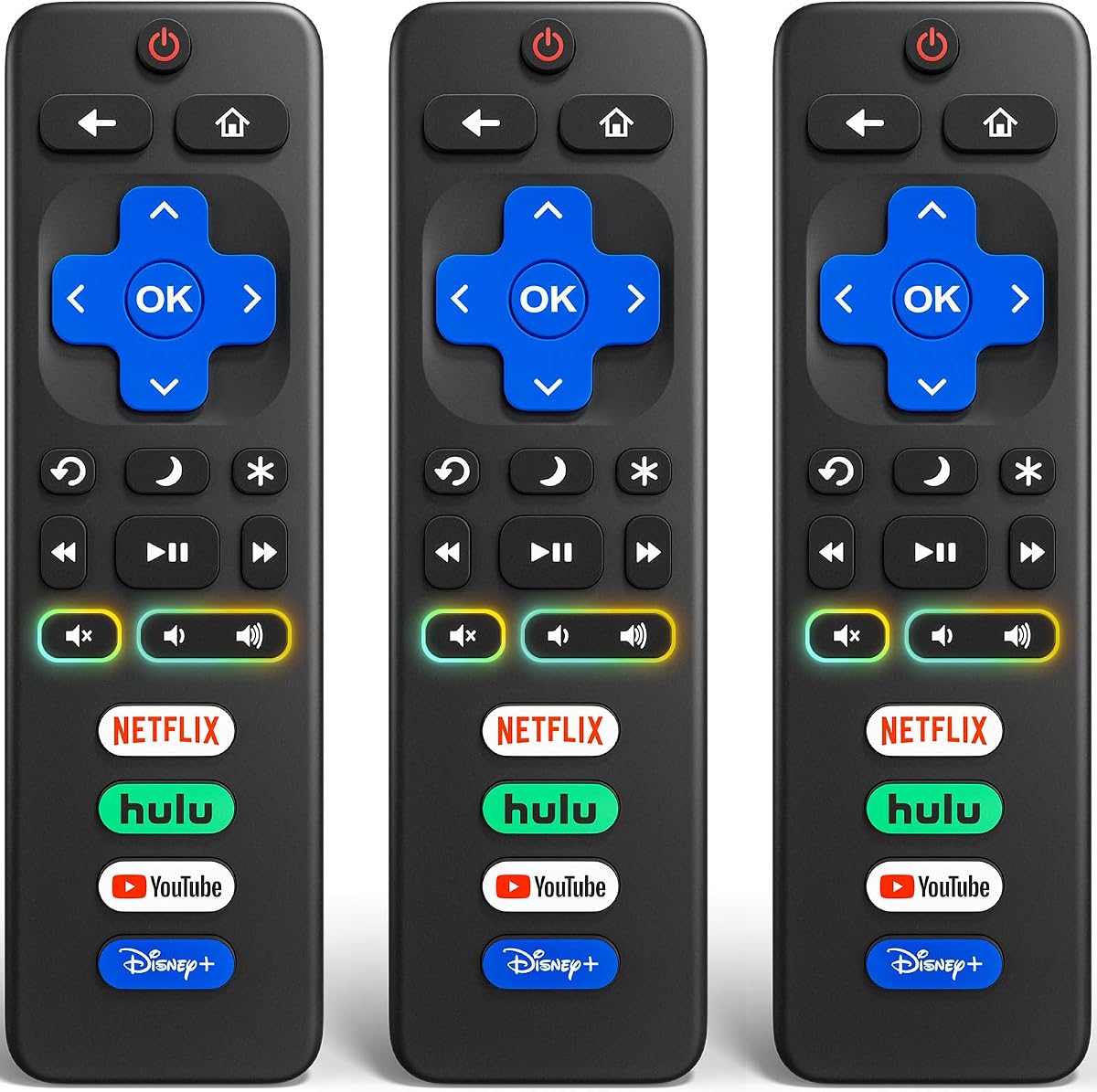 (3 Pack) for Roku TV Remote Control Replacement, for TCL Roku/Onn Roku TVs | 1 Year Warranty, for Hisense/Sharp/Philips/Element Roku Smart TVs(Not for Stick and Box) Ready Out of the Box, ABS Material