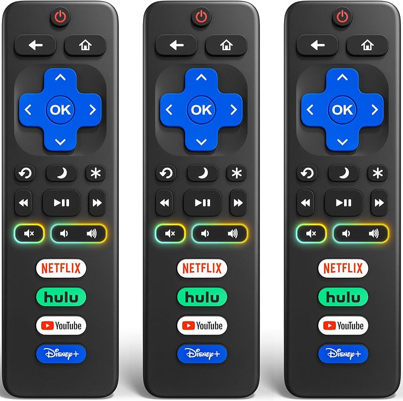 (3 Pack) for Roku TV Remote Control Replacement, for TCL Roku/Onn Roku TVs | 1 Year Warranty, for Hisense/Sharp/Philips/Element Roku Smart TVs(Not for Stick and Box) Ready Out of the Box, ABS Material