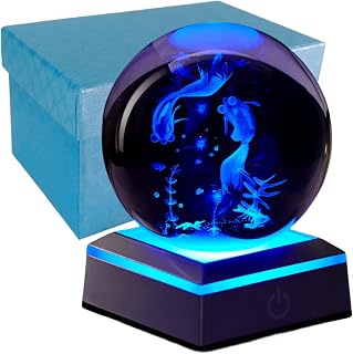3D Crystal Ball Night Light with LED Base - Glass Ball Fish Lamp for Birthday, Holiday, Xmas Gifts